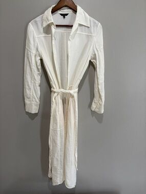 Massimo Dutti White Textured Collar linen Dress